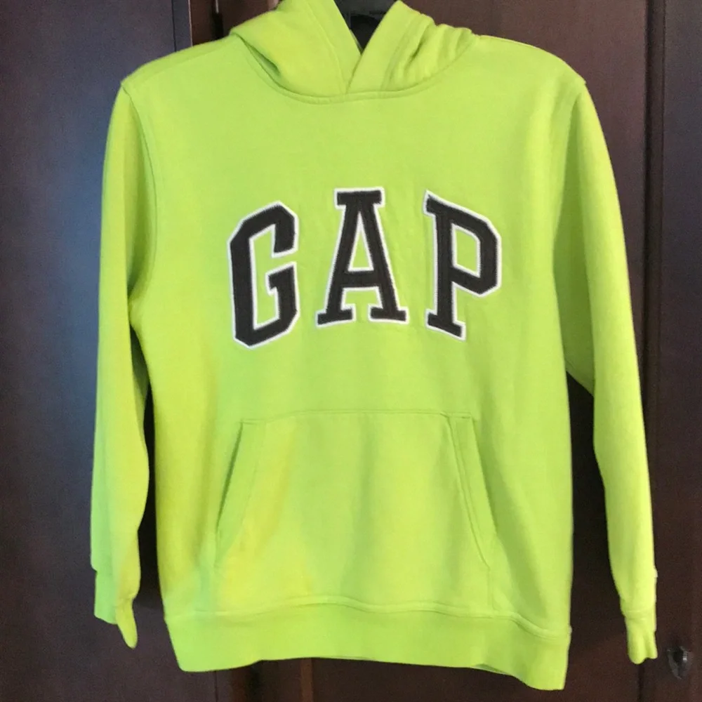 GAP Neon Lime Green Hoodie with Black Lettering